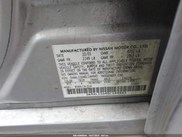 2006 NISSAN ALTIMA 1N4AL11D46C144943 Photo 8