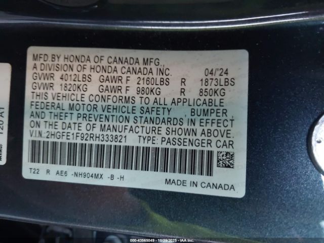 2024 HONDA CIVIC 2HGFE1F92RH333821 Photo 8