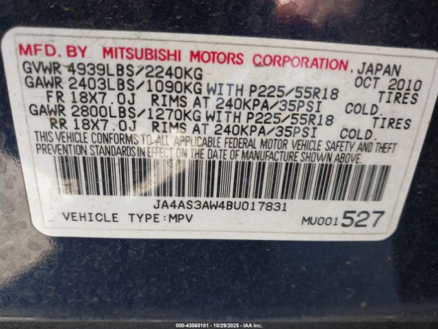 2011 MITSUBISHI OUTLANDER JA4AS3AW4BU017831 Photo 8