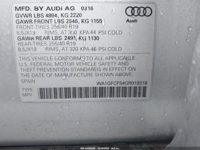 2016 AUDI Q3 WA1GFCFS4GR019318 Photo 8