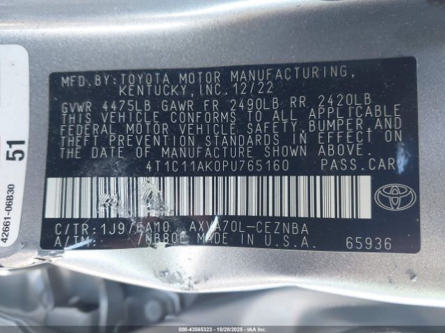 2023 TOYOTA CAMRY 4T1C11AK0PU765160 Photo 8