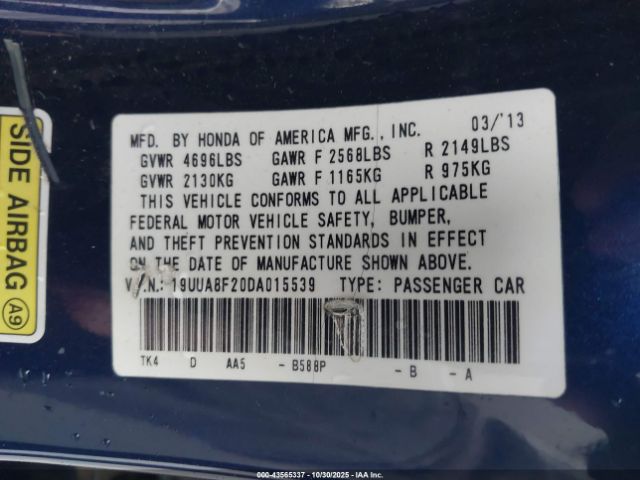 2013 ACURA TL 19UUA8F20DA015539 Photo 8