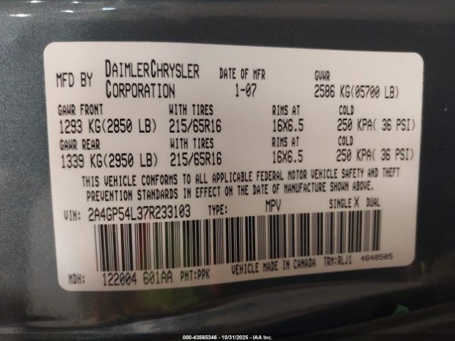 2007 CHRYSLER TOWN & COUNTRY 2A4GP54L37R233103 Photo 8