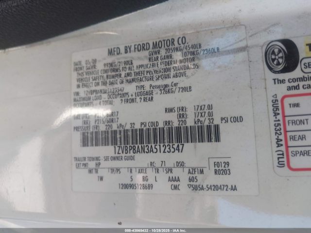 2010 FORD MUSTANG 1ZVBP8AN3A5123547 Photo 8