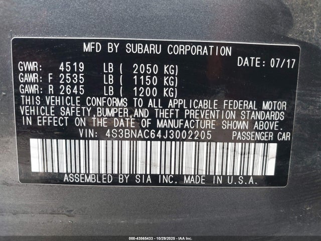 Subaru Legacy 2.5i Premium 2018 4S3BNAC64J3002205 Image 9