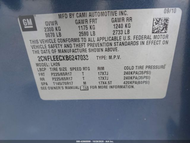 2011 CHEVROLET EQUINOX 2CNFLEECXB6247033 Photo 8