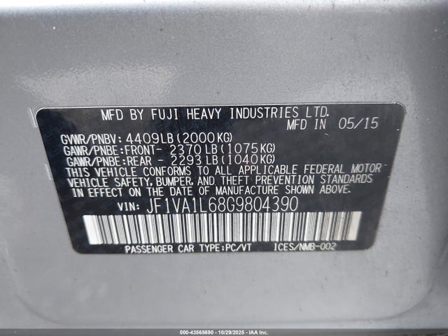 Subaru Wrx Limited 2016 JF1VA1L68G9804390 Image 9