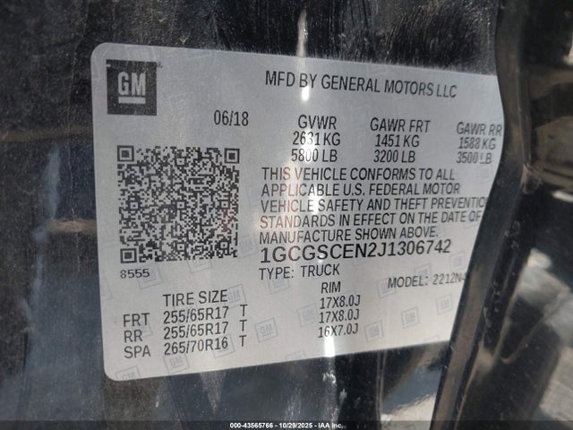 1GCGSCEN2J1306742 Chevrolet Colorado Lt