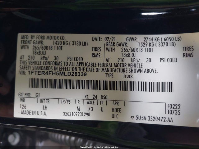 Ford RANGER XL 2021 1FTER4FH5MLD28339 Image 9