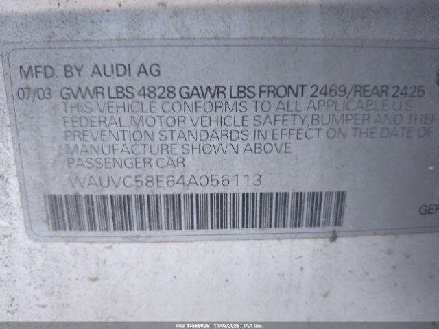 2004 AUDI A4 WAUVC58E64A056113 Photo 8