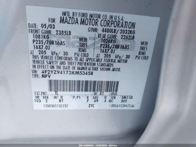 2003 MAZDA TRIBUTE 4F2YZ94173KM53458 Photo 8