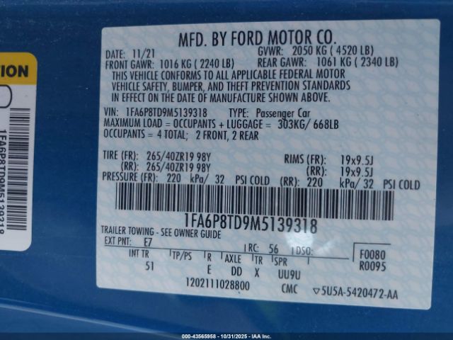 2021 FORD MUSTANG 1FA6P8TD9M5139318 Photo 8