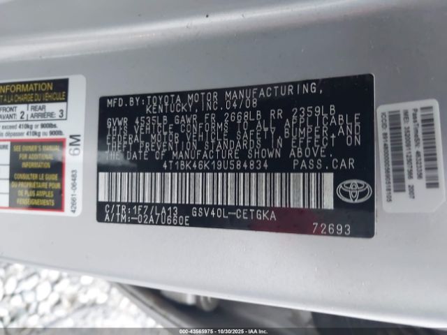 2009 TOYOTA CAMRY 4T1BK46K19U584834 Photo 8