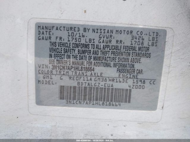 2017 NISSAN VERSA 3N1CN7AP1HL818664 Photo 8