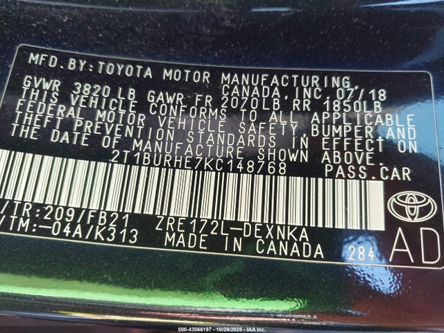 Toyota COROLLA LE 2019 2T1BURHE7KC148768 Image 9