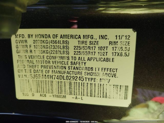 2013 HONDA CR-V 5J6RM4H74DL029245 Photo 8