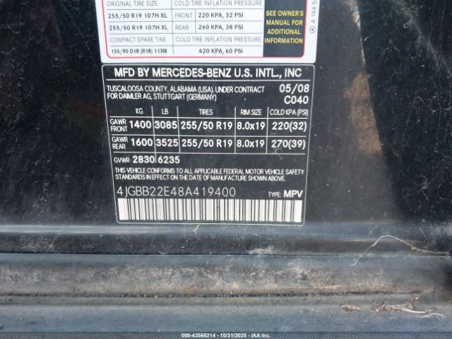 2008 MERCEDES-BENZ ML 320 CDI 4JGBB22E48A419400 Photo 8