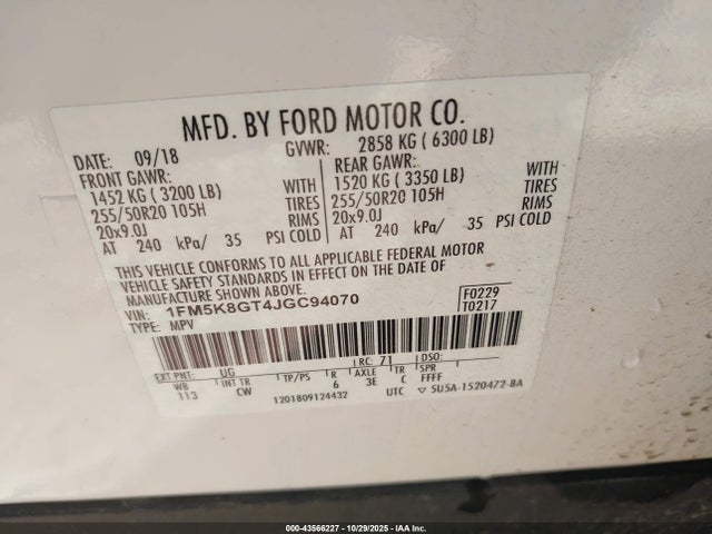 1FM5K8GT4JGC94070 Ford EXPLORER SPORT