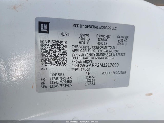 1GCWGAFP2M1217890 Chevrolet Express Cargo Rwd 2500 Regular Wheelbase Wt