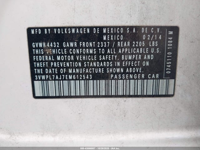 3VWPL7AJ7EM612543 Volkswagen Jetta Sportwagen 2.0l Tdi