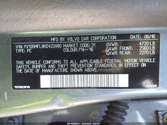 2017 VOLVO S60 YV126MFL8H2422480 Photo 8