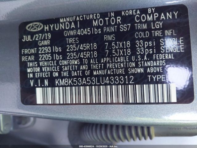 2020 HYUNDAI KONA KM8K53A53LU433312 Photo 8
