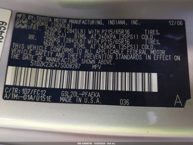 2007 TOYOTA SIENNA 5TDZK23C47S008287 Photo 8