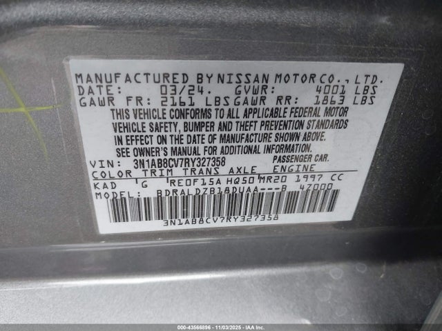 3N1AB8CV7RY327358 Nissan Sentra Sv Xtronic Cvt
