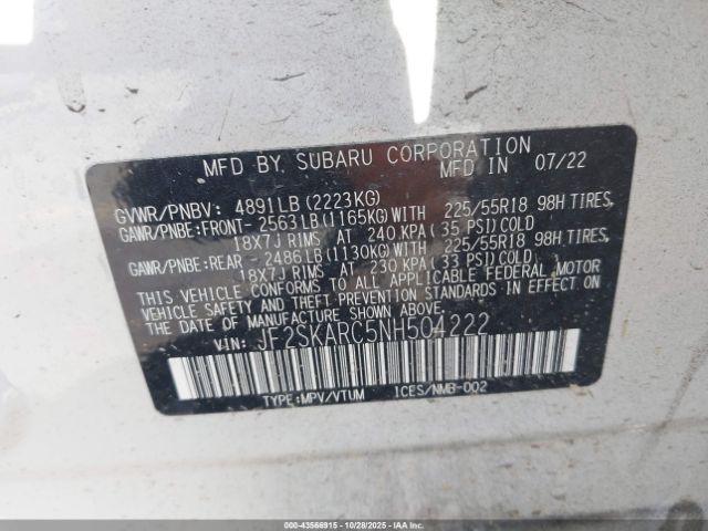 2022 SUBARU FORESTER JF2SKARC5NH504222 Photo 8