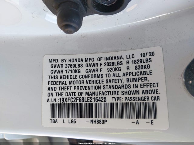 Honda Civic Lx 2020 19XFC2F68LE216425 Image 9