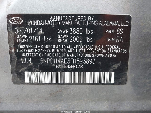 Hyundai ELANTRA SE 2015 5NPDH4AE3FH593893 Image 9