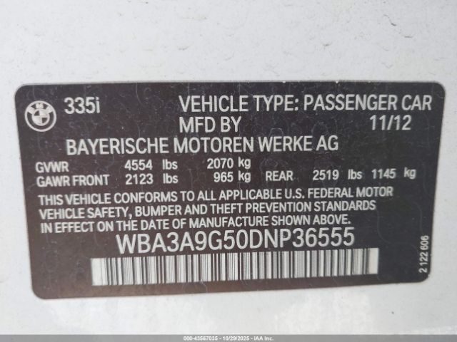 2013 BMW 335I WBA3A9G50DNP36555 Photo 8