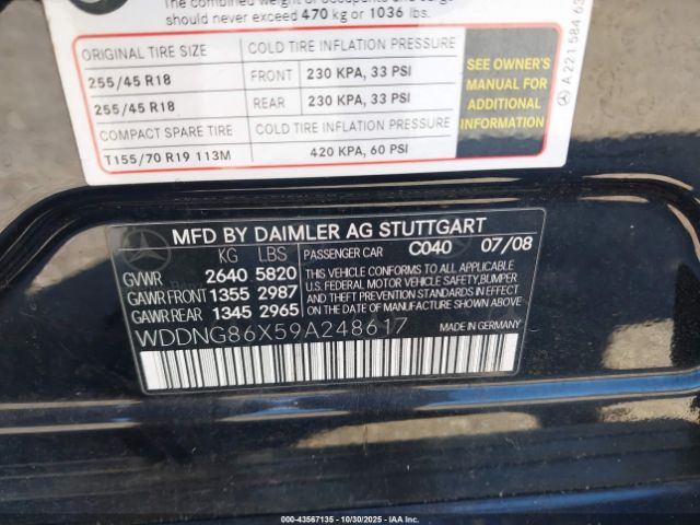 2009 MERCEDES-BENZ S 550 WDDNG86X59A248617 Photo 8