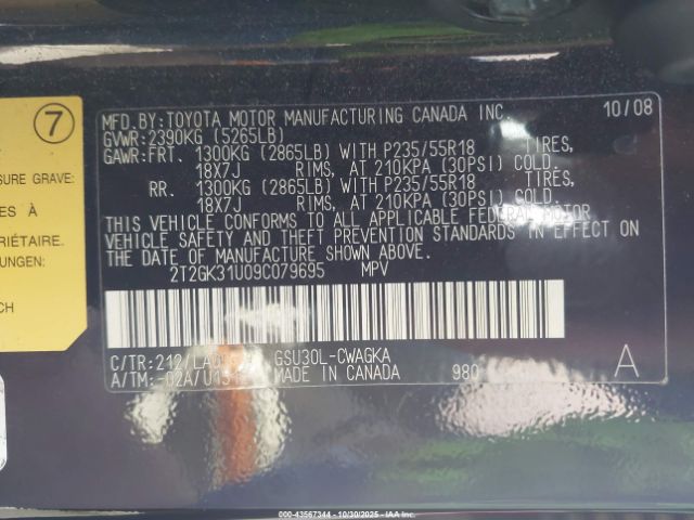 2009 LEXUS RX 350 2T2GK31U09C079695 Photo 8