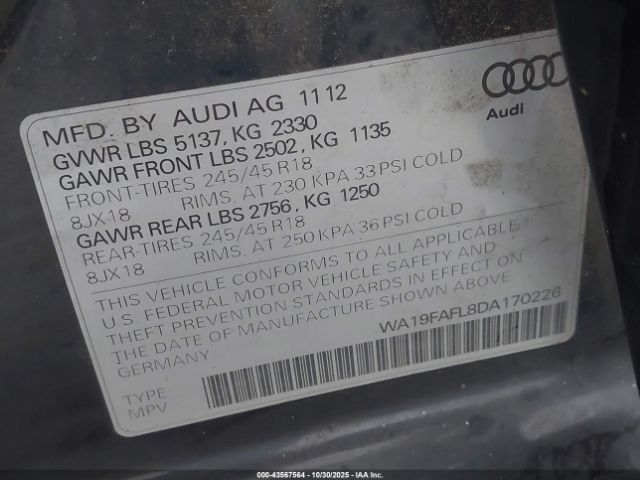 2013 AUDI ALLROAD WA19FAFL8DA170226 Photo 8