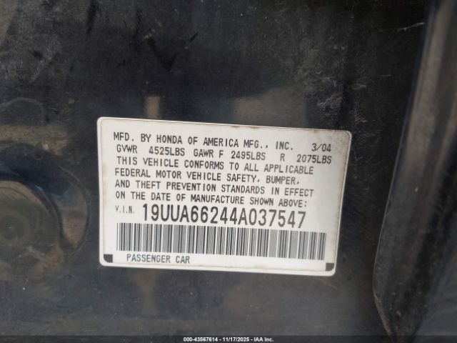 2004 ACURA TL 19UUA66244A037547 Photo 8