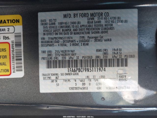 2022 FORD MUSTANG 1FA6P8CF9N5111974 Photo 8