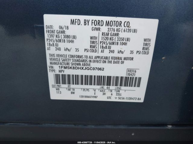2018 FORD EXPLORER 1FM5K8DHXJGC07062 Photo 8