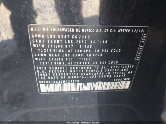 2018 VOLKSWAGEN TIGUAN 3VV3B7AX3JM121276 Photo 8