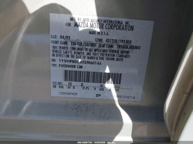 2005 MAZDA MAZDA6 1YVHP80C455M60144 Photo 8