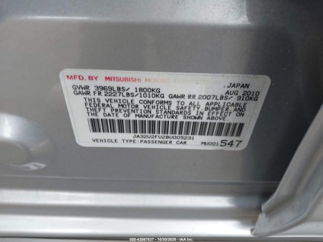 2011 MITSUBISHI LANCER JA32U2FU2BU005231 Photo 8
