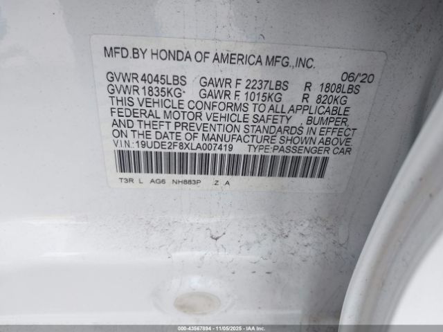 2020 ACURA ILX 19UDE2F8XLA007419 Photo 8