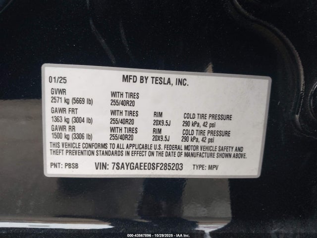 2025 TESLA MODEL Y 7SAYGAEE0SF285203 Photo 8