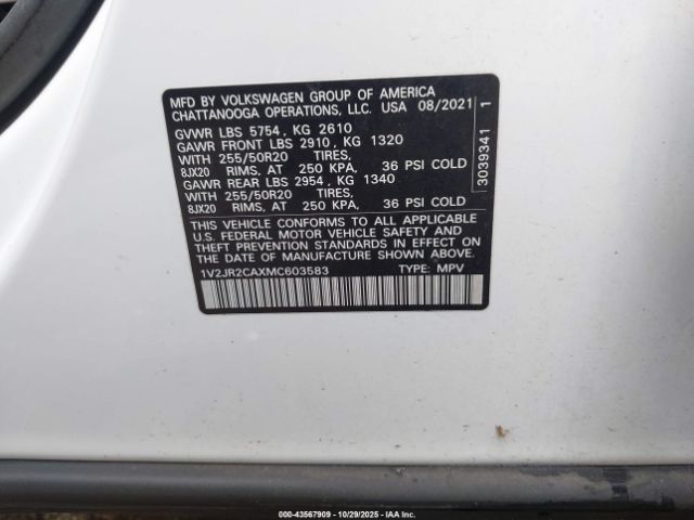 2021 VOLKSWAGEN ATLAS 1V2JR2CAXMC603583 Photo 8