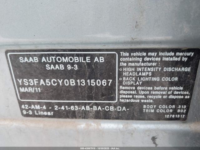 2011 SAAB 9-3 YS3FA5CY0B1315067 Photo 8