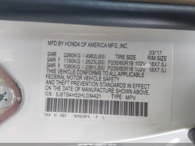 2017 ACURA RDX 5J8TB4H52HL034421 Photo 8