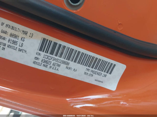 43568039 :رقم المزاد ، 1C3CDFBA9DD288680 vin ، 2013 Dodge Dart Sxt مزاد بيع