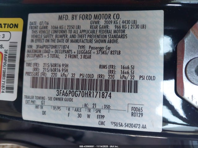 2017 FORD FUSION 3FA6P0G70HR171874 Photo 8