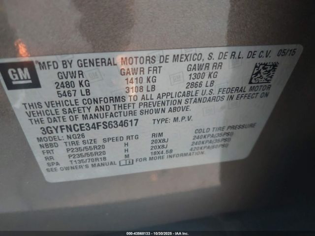 2015 CADILLAC SRX 3GYFNCE34FS634617 Photo 8