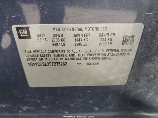 2015 CHEVROLET MALIBU 1G11C5SL3FF275232 Photo 8